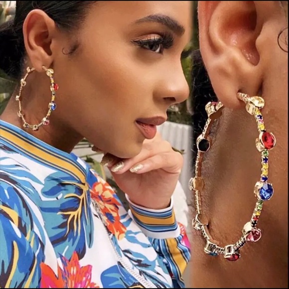 Jewelry - 🔥Last One- 70mm Colorful Rhinestone Hoop Earrings